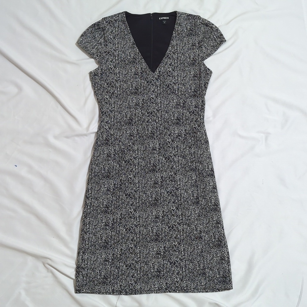 Express V-Neck Cap Sleeve Mini  Dress, Color Black/White Size XS-TP